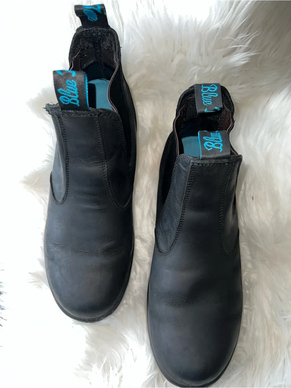 Blue Torque Black Leather Work Boots with Blue Pull Tabs